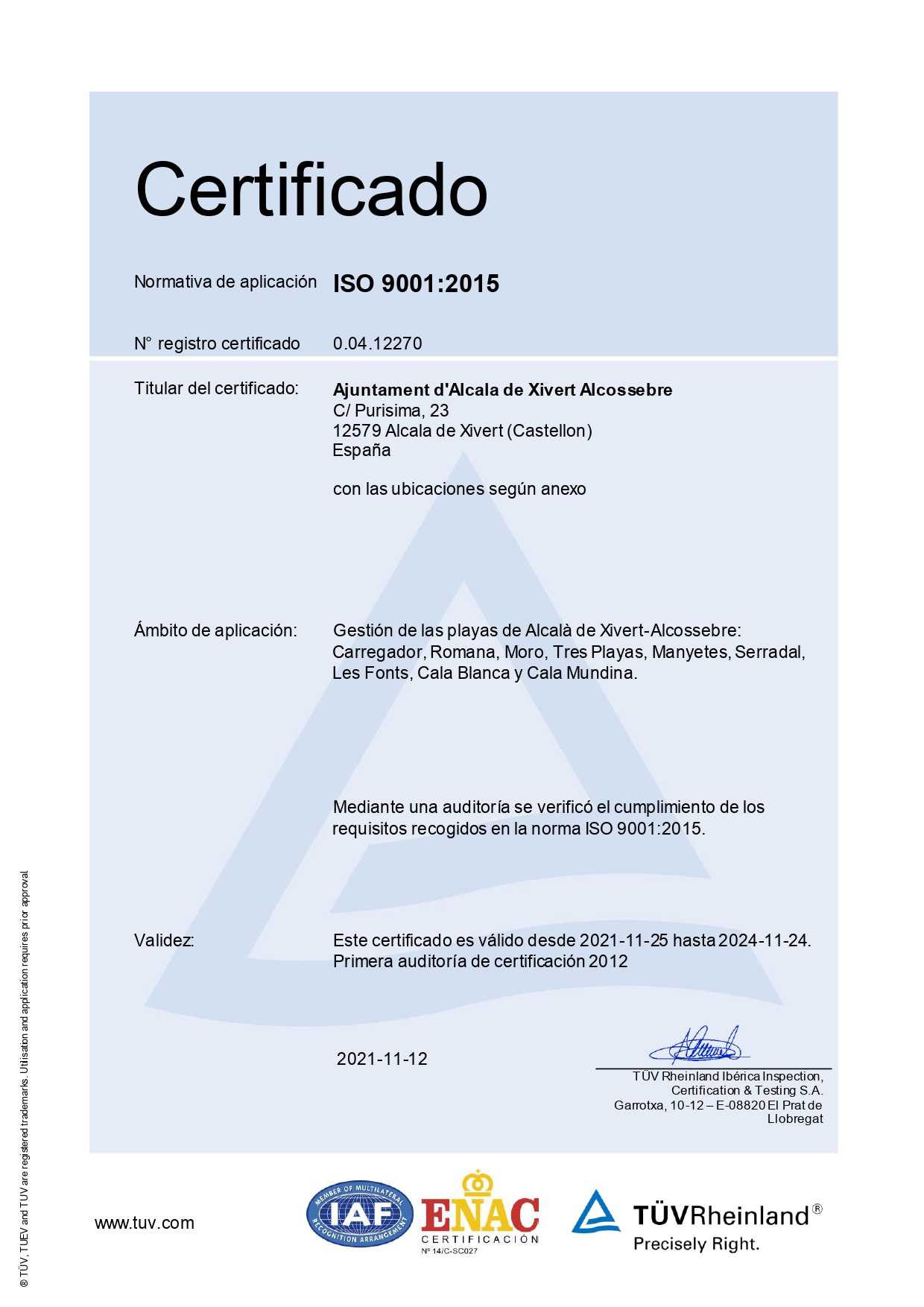 Certificado ISO 9001 Playas Alcossebre 2021-2024_page-0001